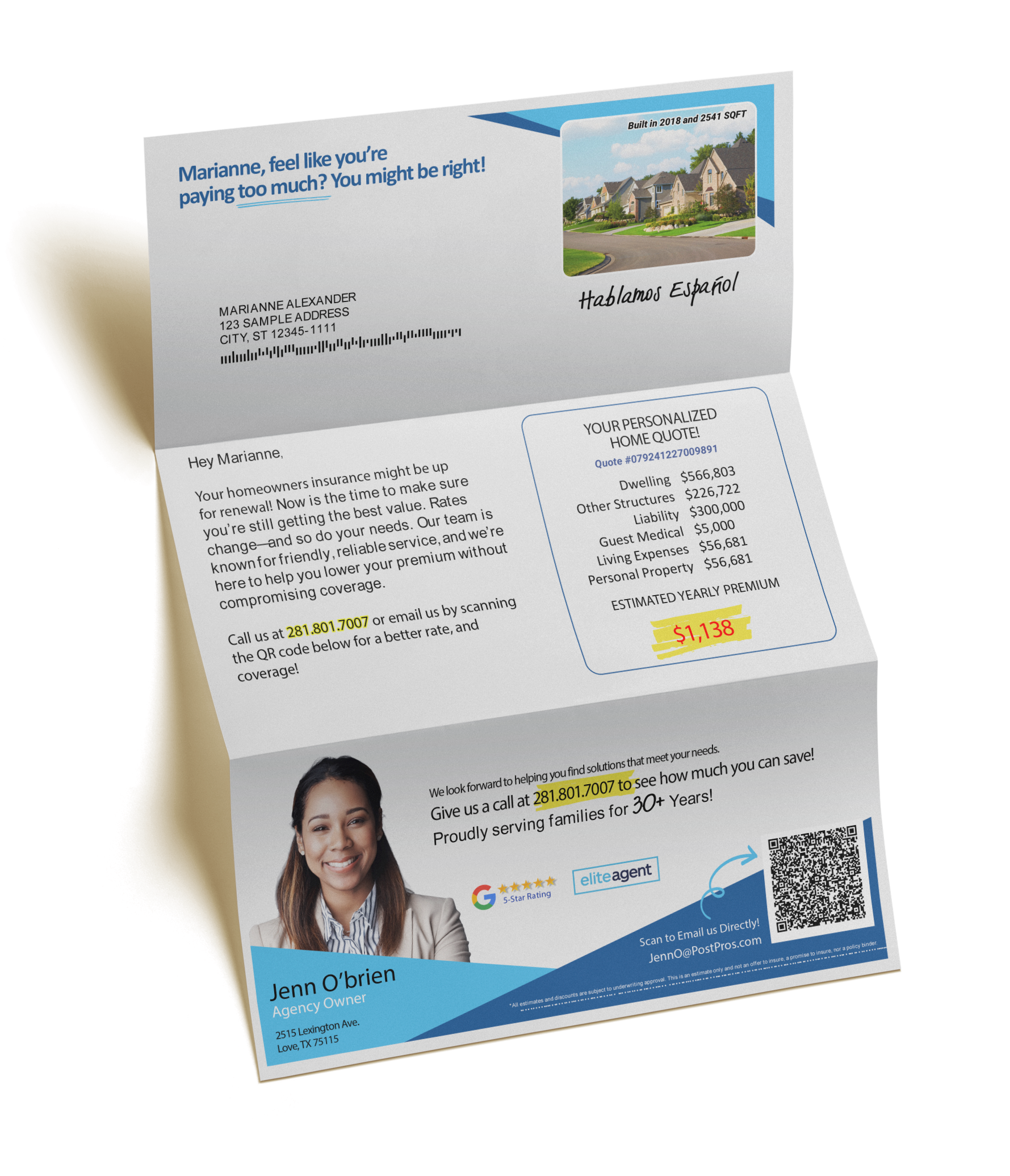 Customized templates for insurance agent direct mail