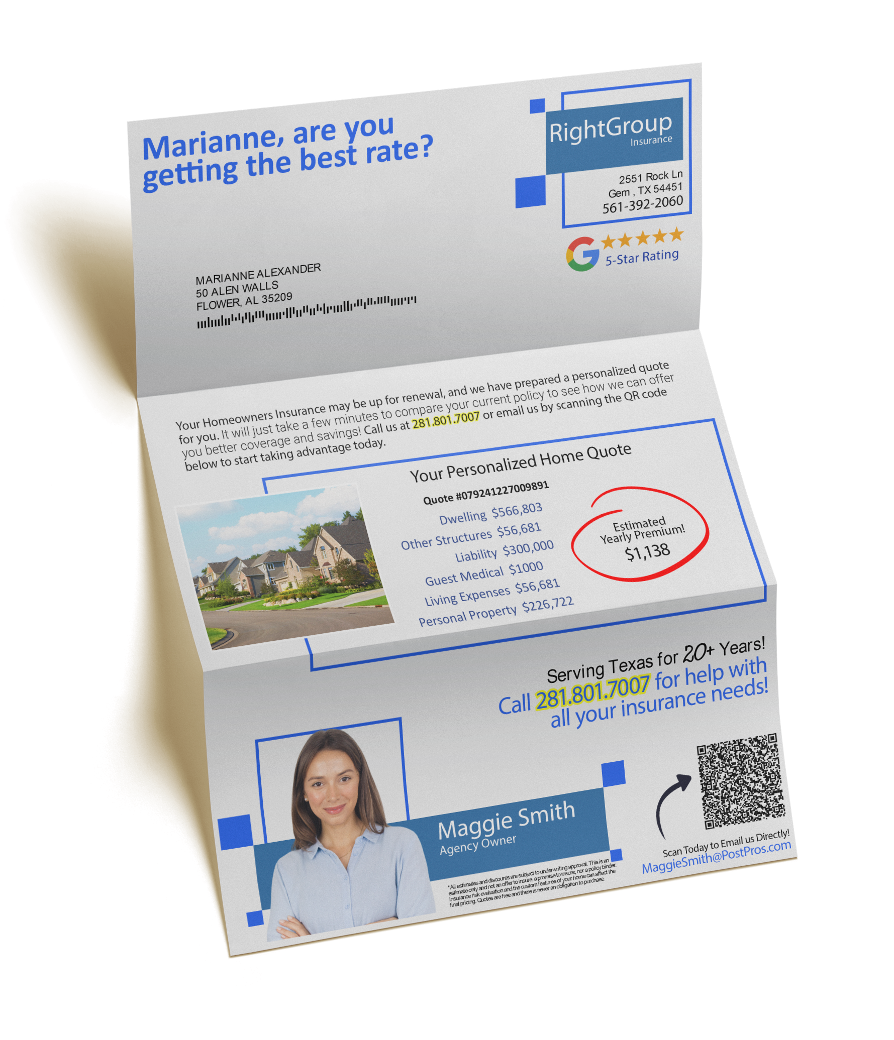 Customized templates for insurance agent direct mail